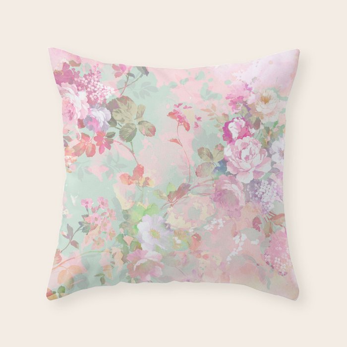 Vintage botanical blush pink mint green floral pattern Throw Pillow Gallery Image 6
