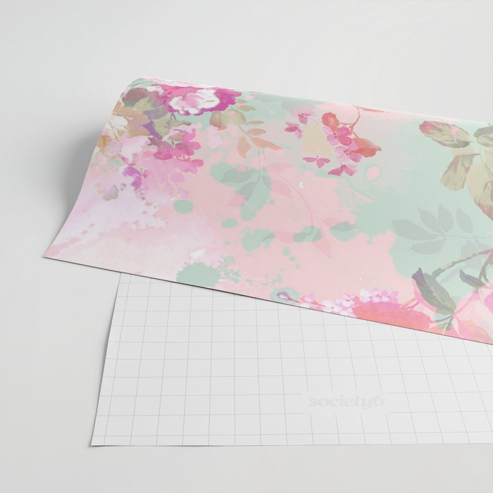 Vintage botanical blush pink mint green floral pattern Wrapping Paper Gallery Image 2
