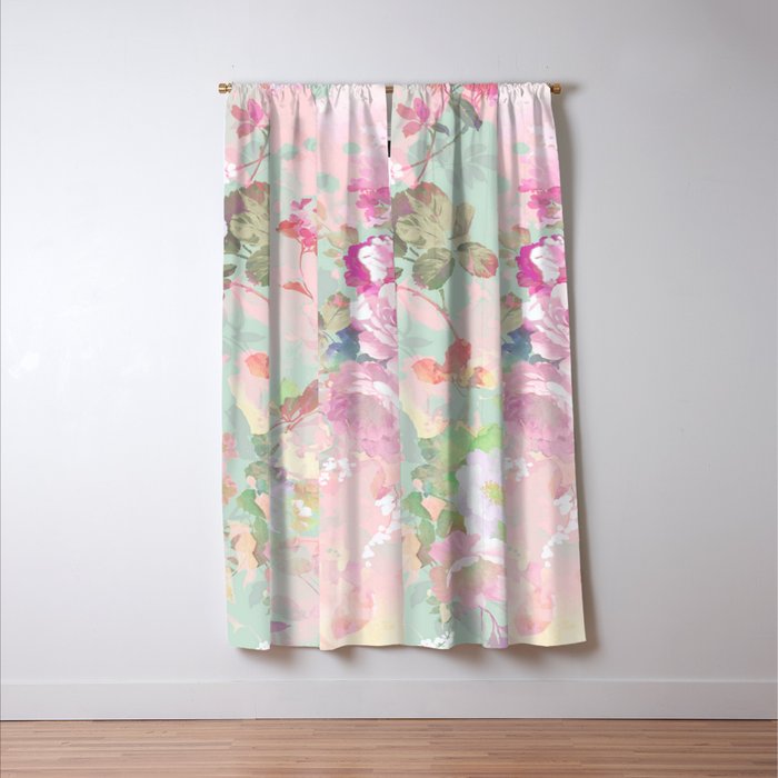 Vintage botanical blush pink mint green floral pattern Window Curtain Gallery Image 3