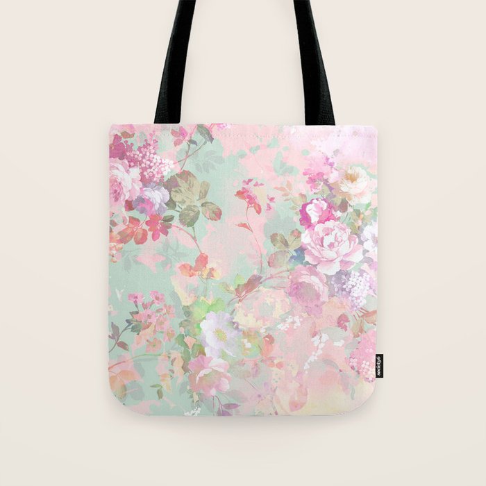 Vintage botanical blush pink mint green floral pattern Tote Bag Gallery Image 1