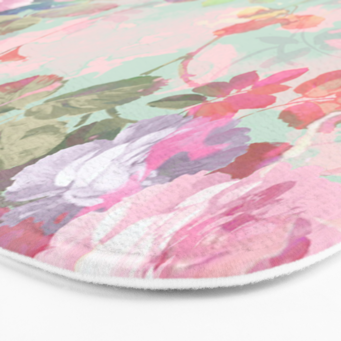 Vintage botanical blush pink mint green floral pattern Bath Mat Gallery Image 3