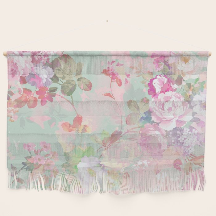 Vintage botanical blush pink mint green floral pattern Wall Hanging Gallery Image 1