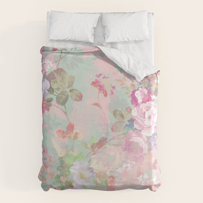 Vintage botanical blush pink mint green floral pattern Duvet Cover Gallery Image 6
