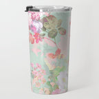 Vintage botanical blush pink mint green floral pattern Travel Mug Gallery Image 3