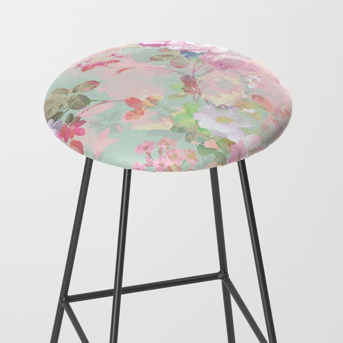 Vintage botanical blush pink mint green floral pattern Stool Gallery Image 2