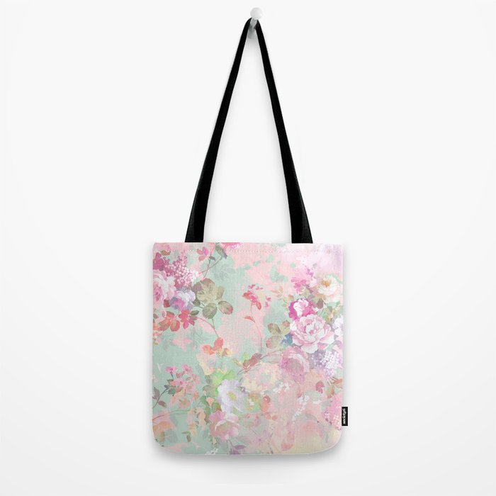 Vintage botanical blush pink mint green floral pattern Tote Bag Gallery Image 2