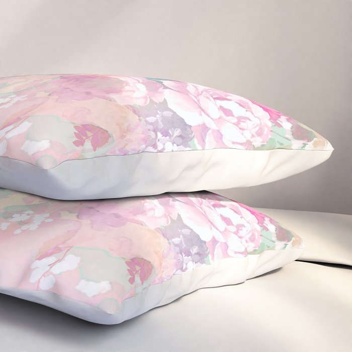 Vintage botanical blush pink mint green floral pattern Pillow Sham Gallery Image 3