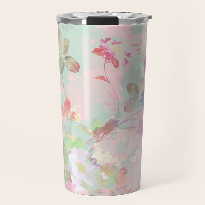 Vintage botanical blush pink mint green floral pattern Travel Mug Gallery Image 1