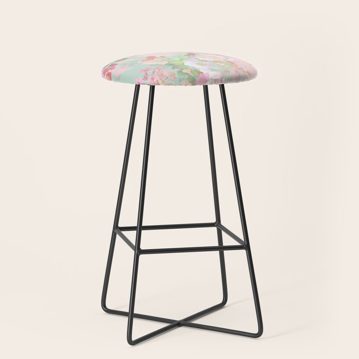 Vintage botanical blush pink mint green floral pattern Stool Gallery Image 1