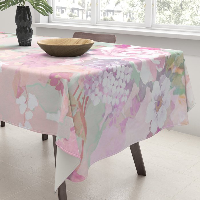 Vintage botanical blush pink mint green floral pattern Tablecloth Gallery Image 3