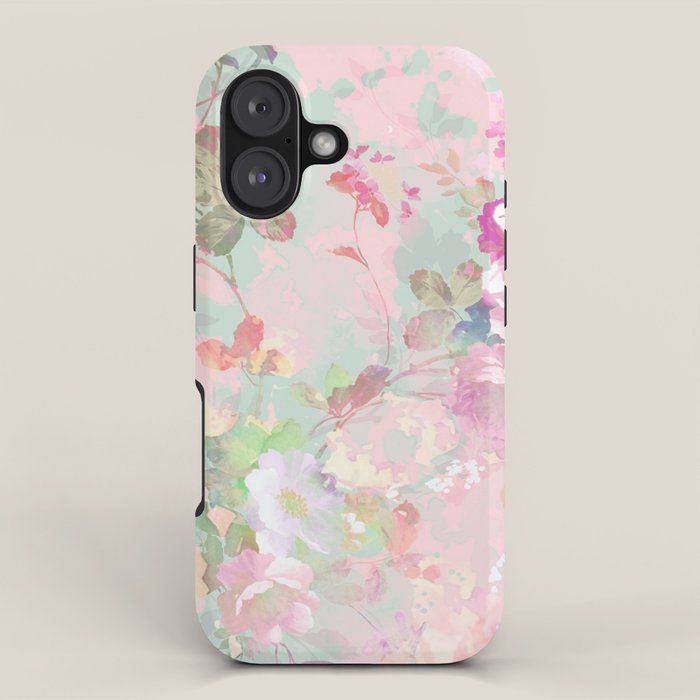 Vintage botanical blush pink mint green floral pattern iPhone Case Gallery Image 1