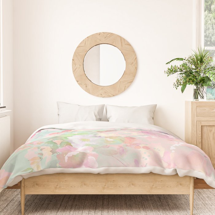 Vintage botanical blush pink mint green floral pattern Duvet Cover Gallery Image 3