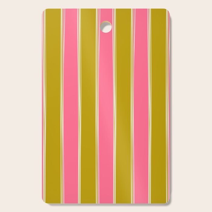 Bold Lined Stripes Vertical Pattern in Pink Chartreuse Cream Cutting Board Gallery Image 1