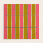 Bold Lined Stripes Vertical Pattern in Pink Chartreuse Cream Wood Wall Art Gallery Image 1