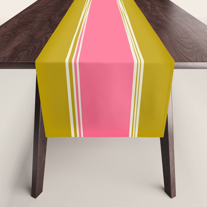 Bold Lined Stripes Vertical Pattern in Pink Chartreuse Cream Table Runner Gallery Image 1