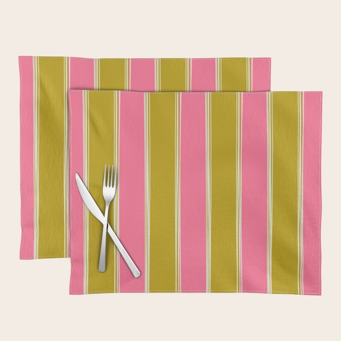 Bold Lined Stripes Vertical Pattern in Pink Chartreuse Cream Placemat Gallery Image 1