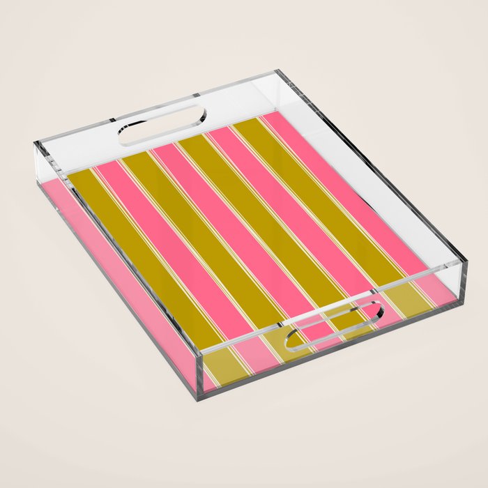 Bold Lined Stripes Vertical Pattern in Pink Chartreuse Cream Acrylic Tray Gallery Image 1