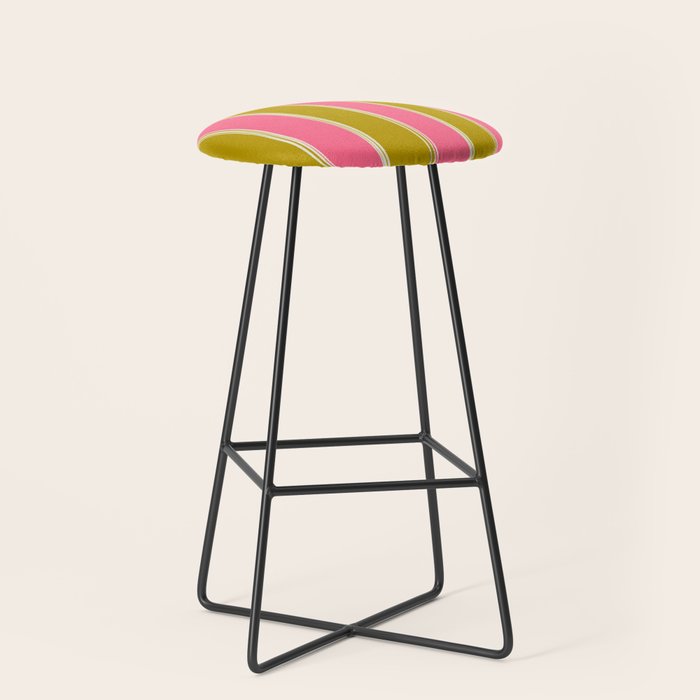 Bold Lined Stripes Vertical Pattern in Pink Chartreuse Cream Stool Gallery Image 1