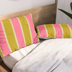 Bold Lined Stripes Vertical Pattern in Pink Chartreuse Cream Pillow Sham Gallery Image 2