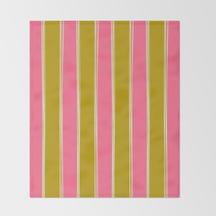 Bold Lined Stripes Vertical Pattern in Pink Chartreuse Cream Throw Blanket Gallery Image 2