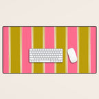 Bold Lined Stripes Vertical Pattern in Pink Chartreuse Cream Desk Mat Gallery Image 1