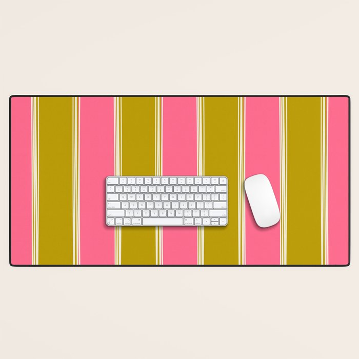 Bold Lined Stripes Vertical Pattern in Pink Chartreuse Cream Desk Mat Gallery Image 1