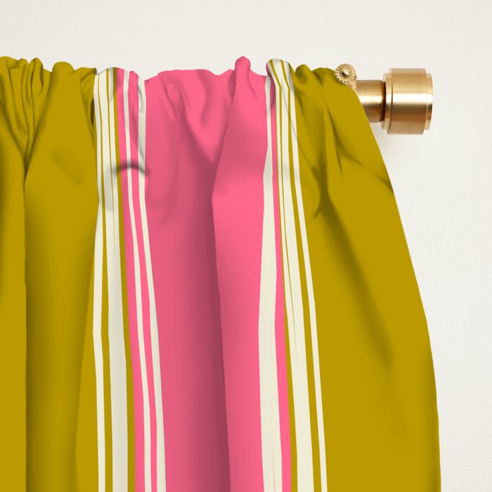 Bold Lined Stripes Vertical Pattern in Pink Chartreuse Cream Window Curtain Gallery Image 2