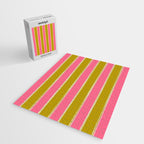 Bold Lined Stripes Vertical Pattern in Pink Chartreuse Cream Jigsaw Puzzle Gallery Image 2