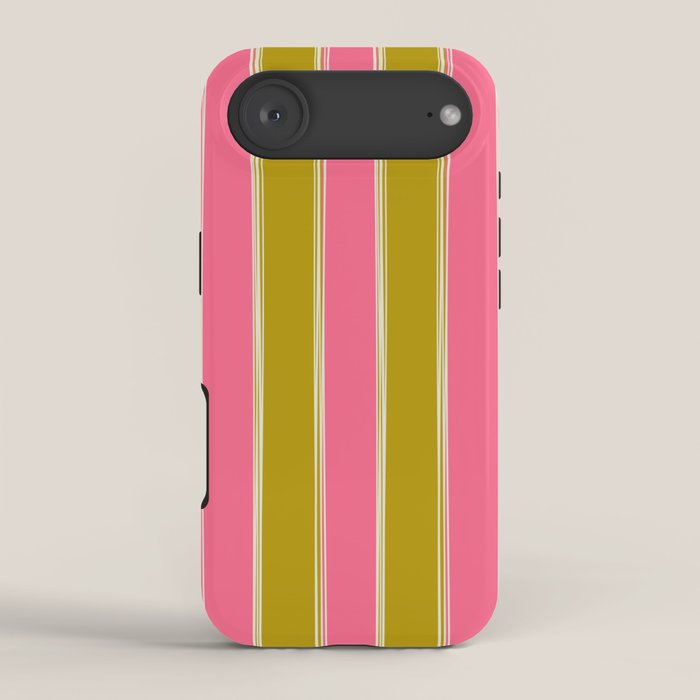 Bold Lined Stripes Vertical Pattern in Pink Chartreuse Cream iPhone Case Gallery Image 2