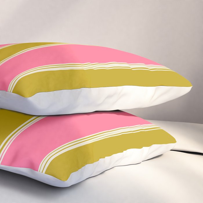 Bold Lined Stripes Vertical Pattern in Pink Chartreuse Cream Pillow Sham Gallery Image 3
