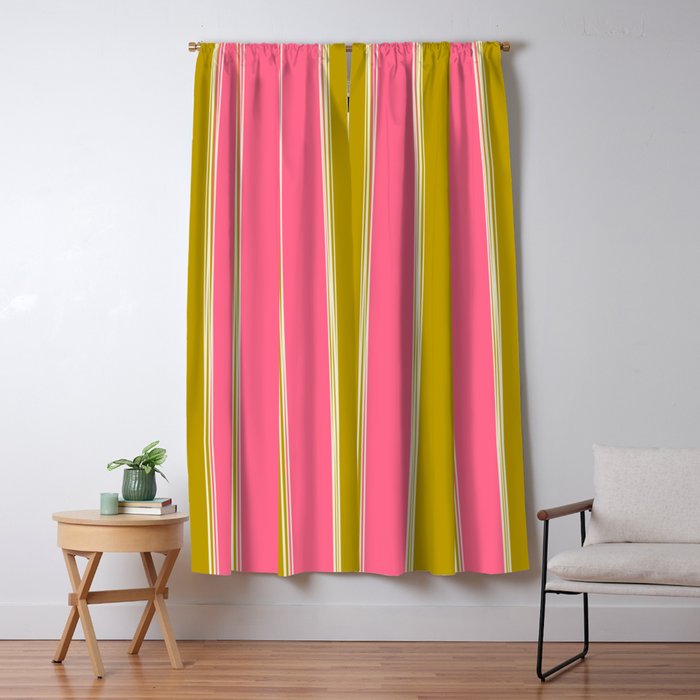 Bold Lined Stripes Vertical Pattern in Pink Chartreuse Cream Window Curtain Gallery Image 1