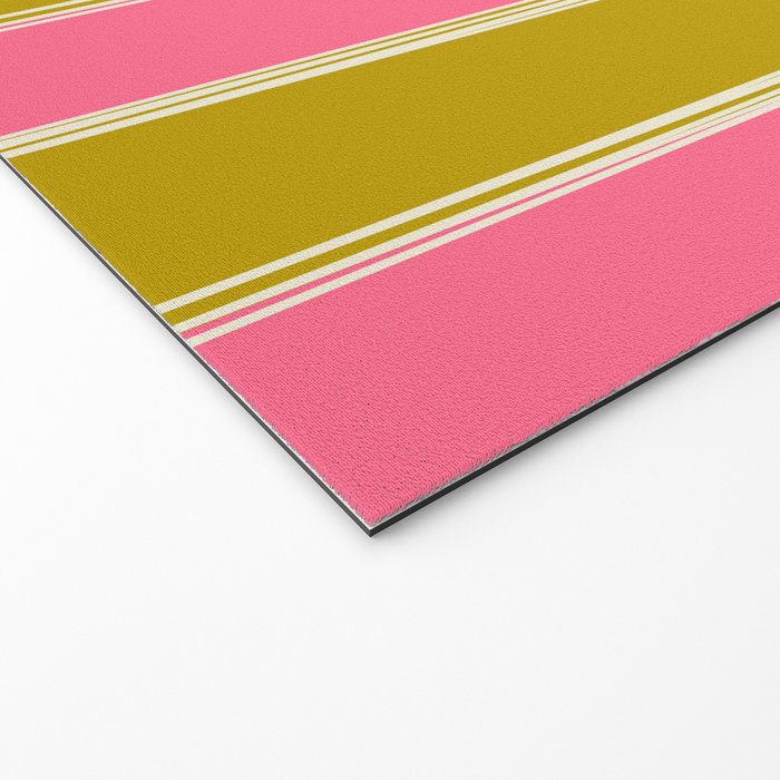 Bold Lined Stripes Vertical Pattern in Pink Chartreuse Cream Welcome Mat Gallery Image 2