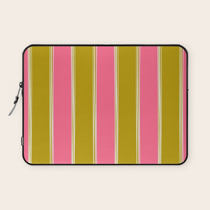 Bold Lined Stripes Vertical Pattern in Pink Chartreuse Cream Laptop Sleeve Gallery Image 1