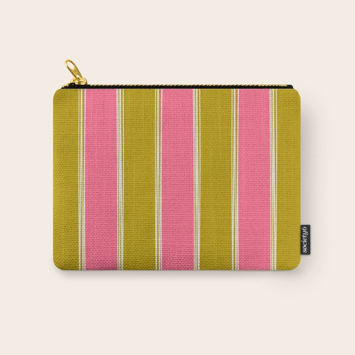 Bold Lined Stripes Vertical Pattern in Pink Chartreuse Cream Carry All Pouch Gallery Image 1