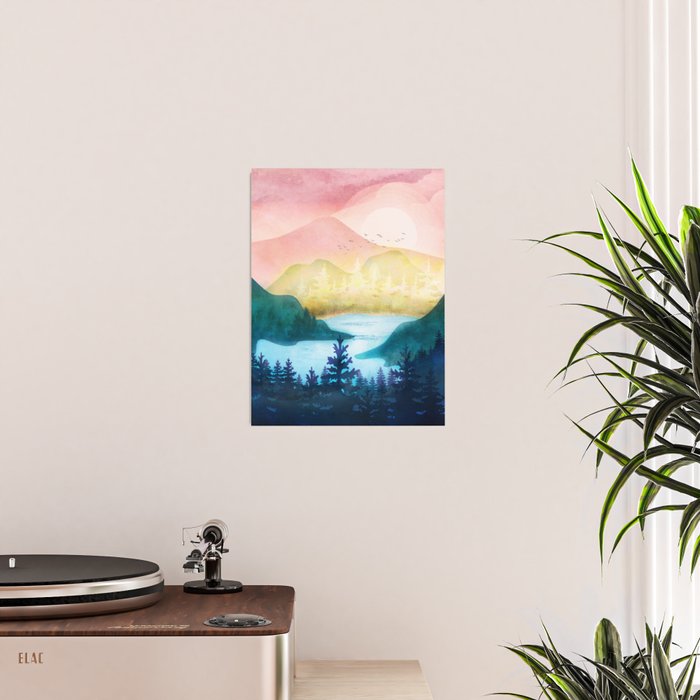 Lake beneath the towering hills Poster Gallery Image 2