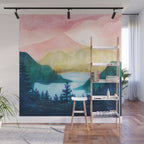 Lake beneath the towering hills Wall Mural Gallery Image 1
