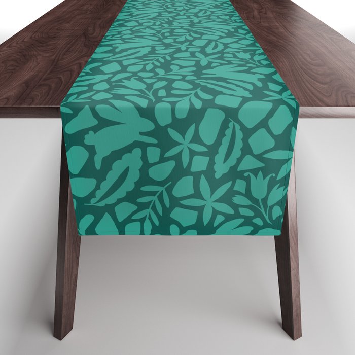Folk Art Bunnies - Verdigris  Table Runner Gallery Image 1