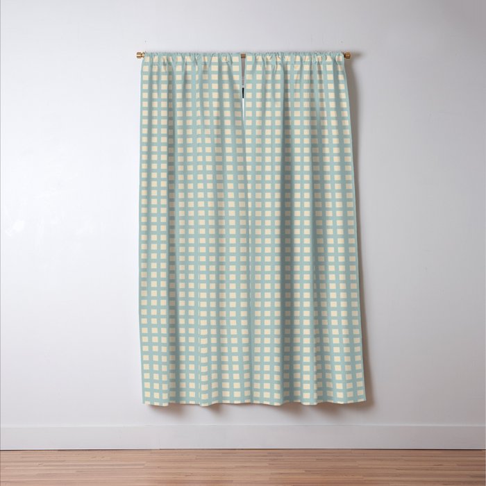 Blue geometric gingham grid art pattern Window Curtain Gallery Image 3