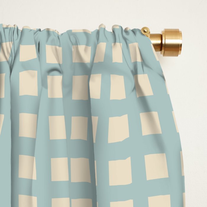 Blue geometric gingham grid art pattern Window Curtain Gallery Image 2