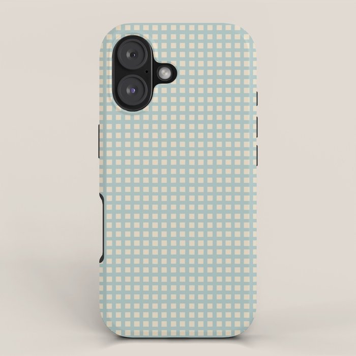 Blue geometric gingham grid art pattern iPhone Case Gallery Image 1