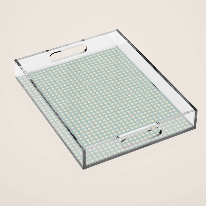 Blue geometric gingham grid art pattern Acrylic Tray Gallery Image 1