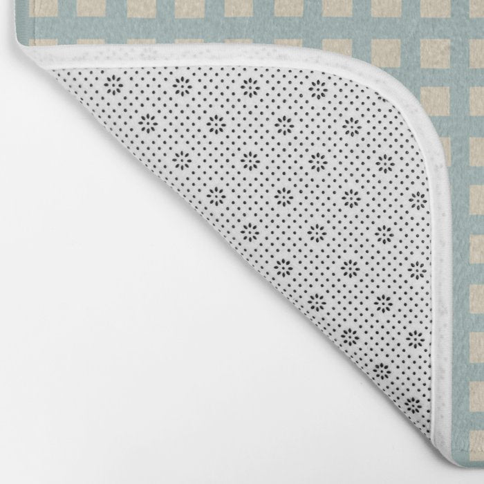 Blue geometric gingham grid art pattern Bath Mat Gallery Image 2