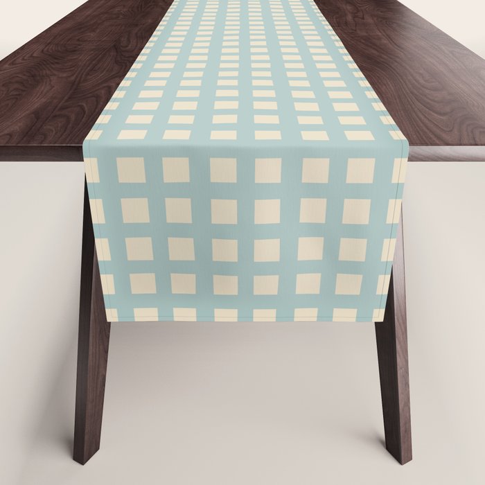 Blue geometric gingham grid art pattern Table Runner Gallery Image 1