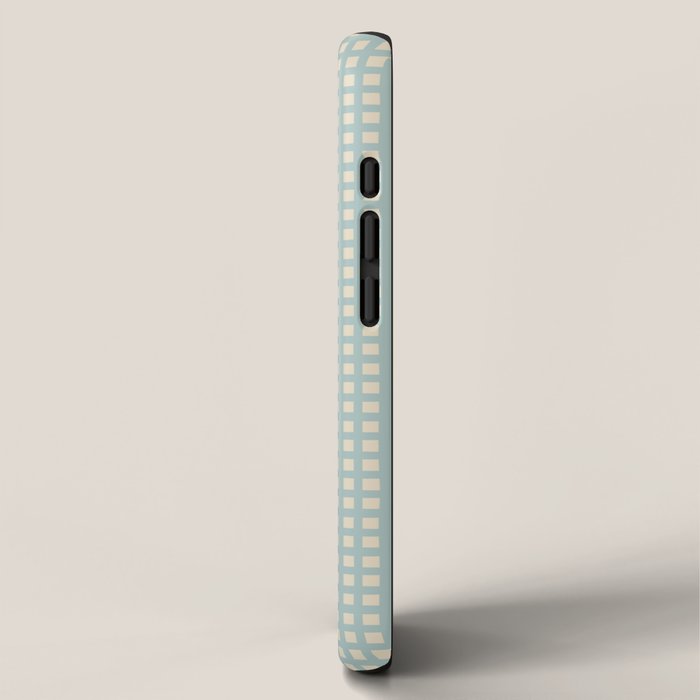 Blue geometric gingham grid art pattern iPhone Case Gallery Image 2