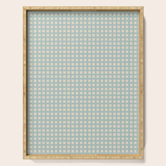 Blue geometric gingham grid art pattern Serving Tray Gallery Image 1
