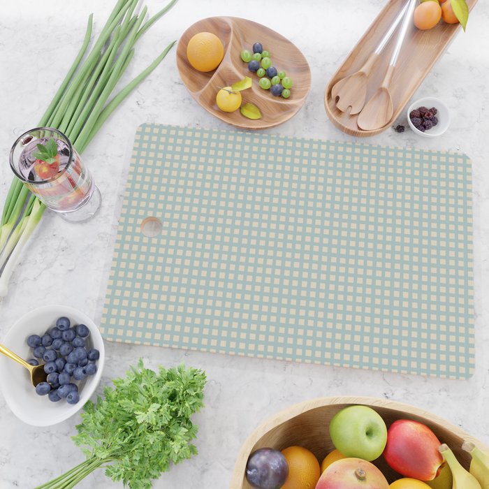 Blue geometric gingham grid art pattern Cutting Board Gallery Image 2