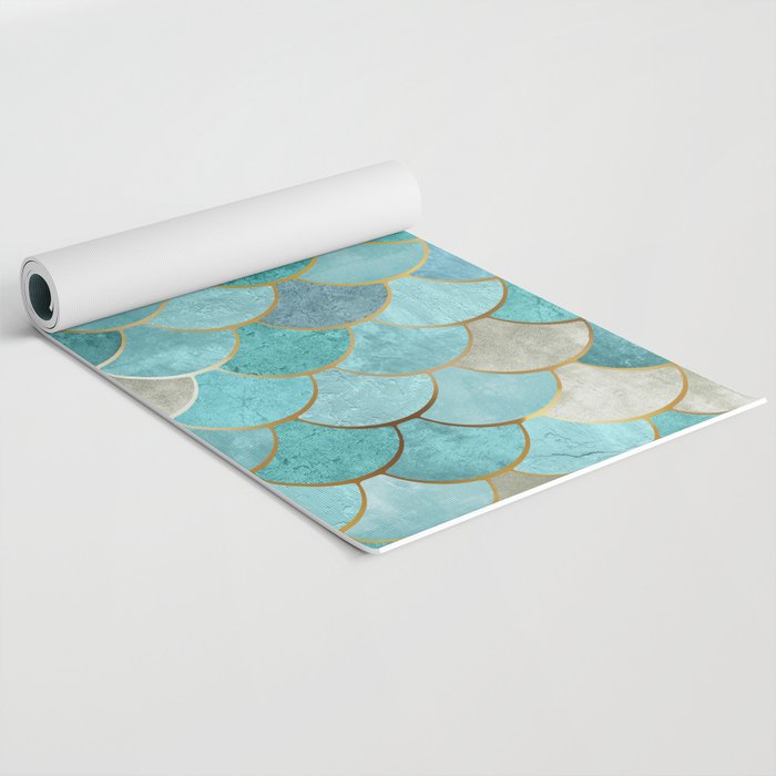 Moroccan Mermaid Fish Scale Pattern, Aqua,Teal Yoga Mat Gallery Image 2