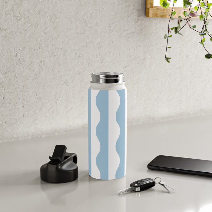 Classic Wavy Stripe Pattern 855 Light Blue Water Bottle Gallery Image 4