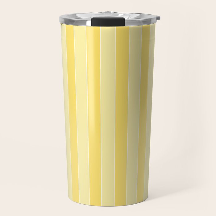 Contemporary Cottage Stripes Vertical Pattern in Yellow and White Travel Mug Gallery Image 1