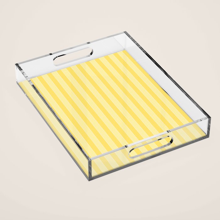 Contemporary Cottage Stripes Vertical Pattern in Yellow and White Acrylic Tray Gallery Image 1